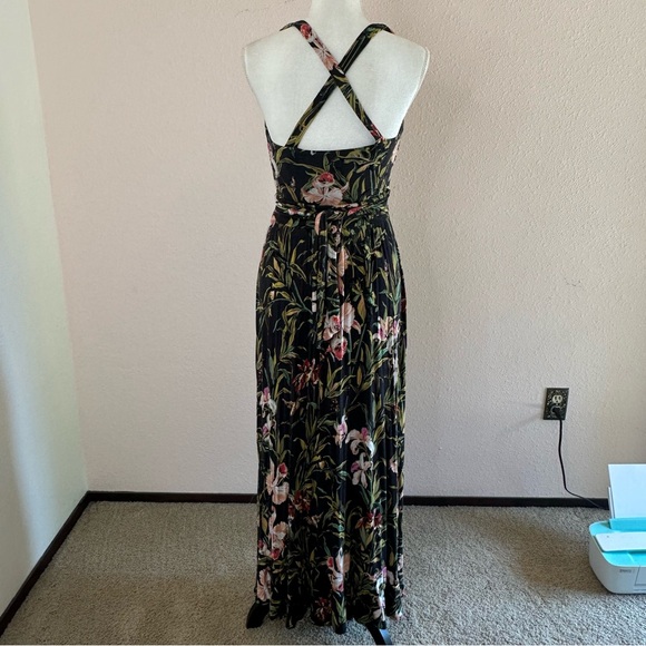 Anthropologie Maeve Gabriela Black Floral Ruffle Faux Wrap Dress, Size Medium - Picture 5 of 12